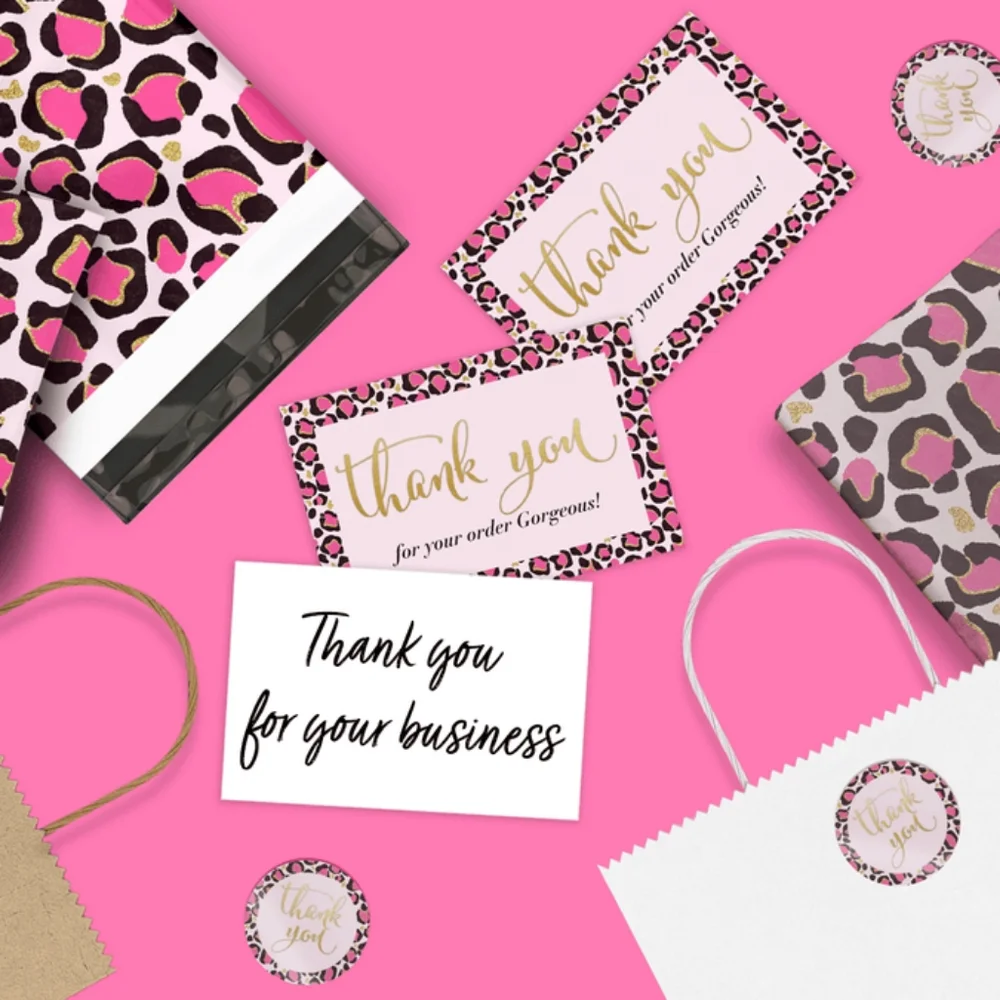 25 Pack Thank you Cards Pink Leopard Insert Cards 4X6